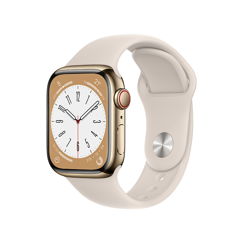 Apple Watch Series 8 智能手表(GPS+蜂窝版) 41mm 金色不锈钢表壳 星光色运动型表带