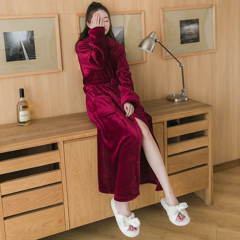 睡裤法兰绒[加厚] 女M(建议165cm120斤以内) 加厚加长款情侣法兰绒睡袍加大码女秋冬季男士浴衣冬天珊瑚绒浴袍