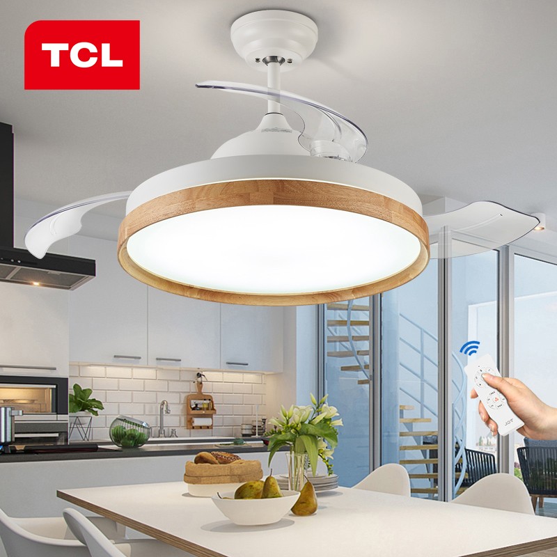 tcl 吊扇灯 隐形 风扇灯饰 led餐厅吊灯客厅现代原木灯饰灯具 马卡龙
