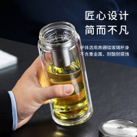 万象双层玻璃茶杯商务泡茶过滤带盖喝水大容量玻璃杯男士高档透明水杯