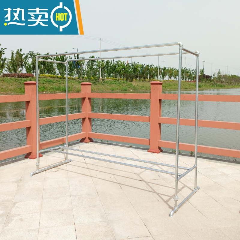 敬平镀锌钢管晾衣架双杆式户外落地晾室外防风阳台可移动室内挂衣架 长2米高1.4宽0.6高清大图