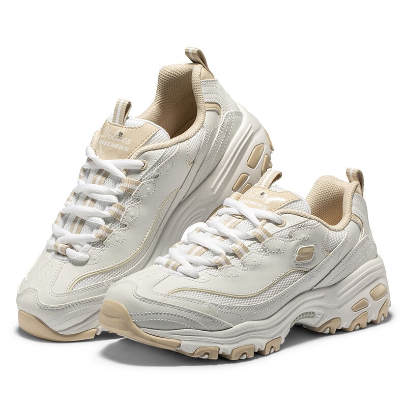 斯凯奇(Skechers)女鞋2023秋季新款小甜豆熊猫鞋轻便百搭运动鞋休闲鞋厚底老爹鞋女 66666214-WNT/白