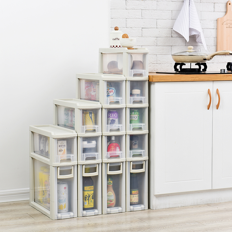 新款夹缝收纳柜抽屉式收纳柜塑料整理储物柜零食抽屉柜窄柜透明5层