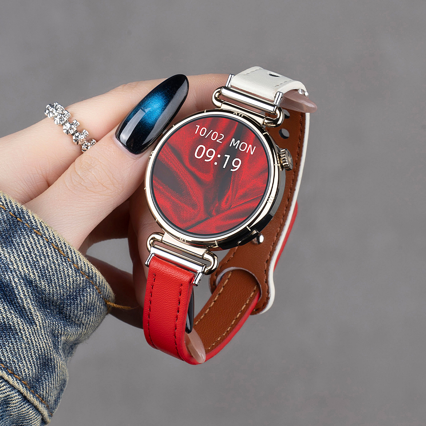 适用华为gt6表带手表watchgt5女款gt5腕表pro新款watch5女表带可爱t4/3/智能6表带高级感3264 双钉扣皮*奶白拼红色 适用:华为GT3/GT3Pro(46mm)22mm