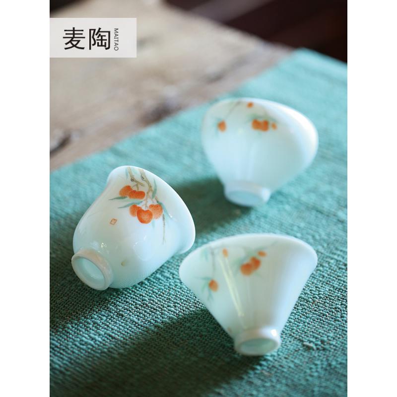 美帮汇景德镇斗彩荷花兰花茶具单杯家用手绘功夫茶杯品茗杯主人杯高清大图