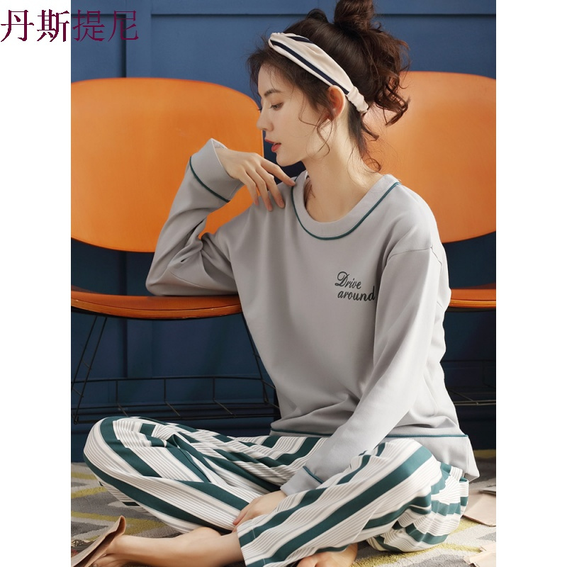睡衣女长袖套装薄款秋冬纯棉春秋韩版宽松大码可爱学生秋季家居服