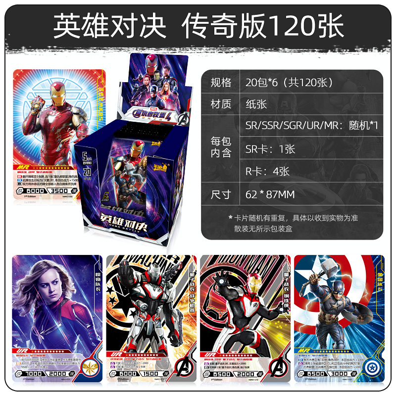 正版漫威卡片复仇者联盟4卡牌周边玩具全套钢铁侠雷神收藏卡 传奇版 20包