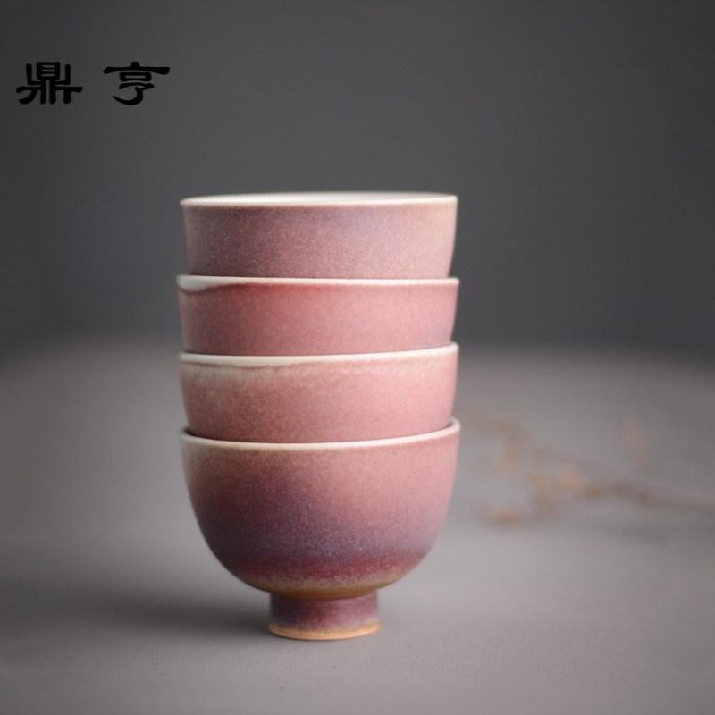 鼎亨素红杯子品茶杯高温窑变亚光肌理景德镇中式复古简约陶瓷窑变