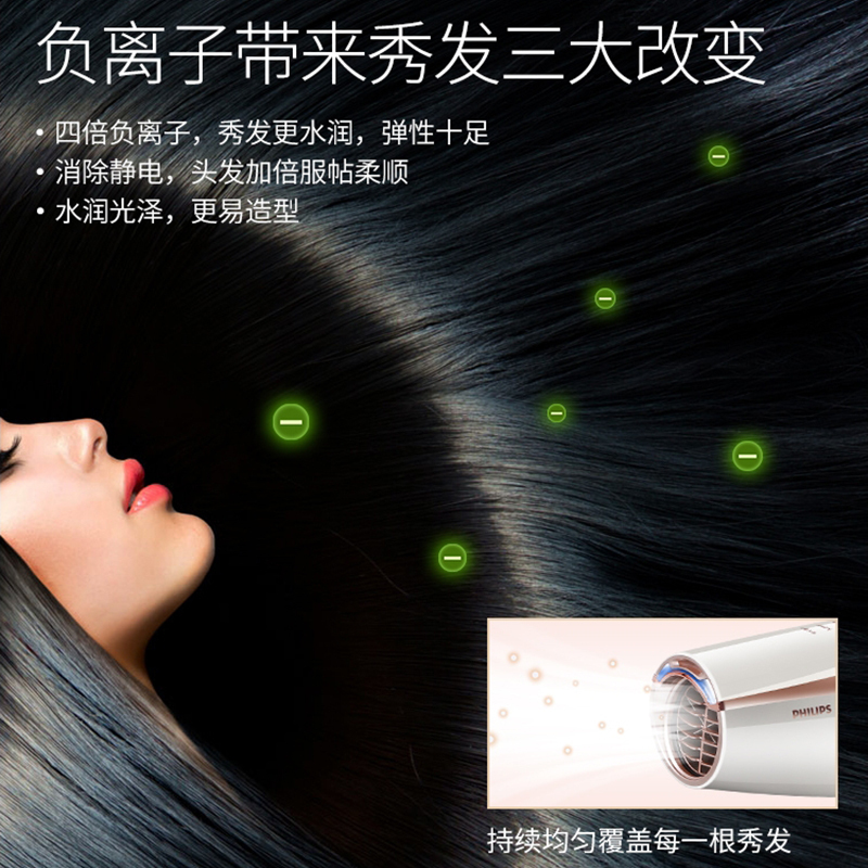飞利浦电吹风机BHC208 家用智能 更多负离子可折叠大功率