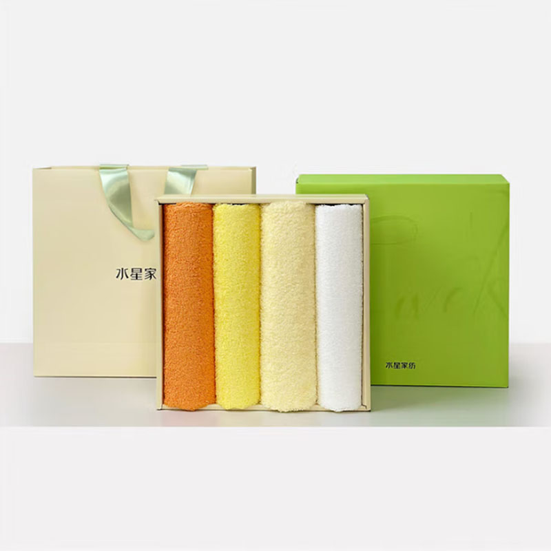 水星家纺缤彩生活A类长绒棉毛巾礼盒33cm×72cm×4条高清大图