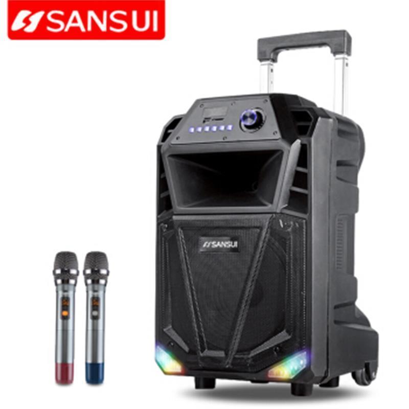 SanSui/山水SS3-12广场舞音响大功率户外拉杆移动音箱带彩灯消除原音便携式K歌 12吋(无线串联)带无线话筒