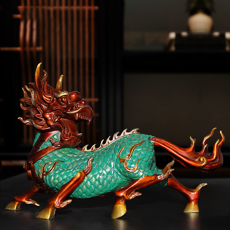 慕洛奇威武麒麟全铜麒麟摆件装饰工艺品店铺开业创意礼品招财客厅书房