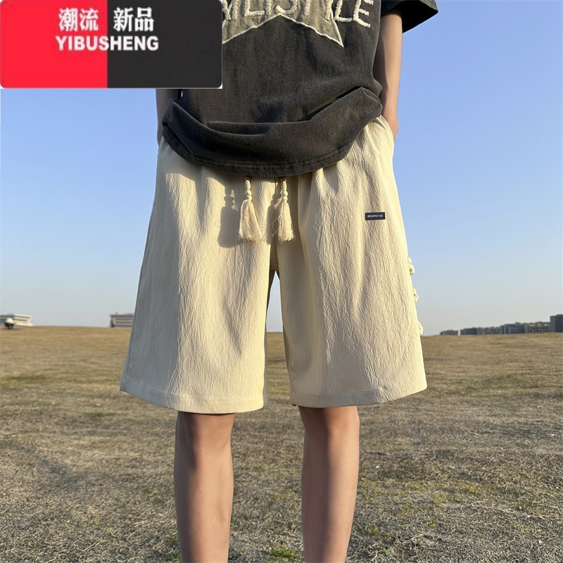YIBUSHENG胖mm新中式盘扣短裤女2024新款季宽松休闲过膝五分中裤大码女装高清大图