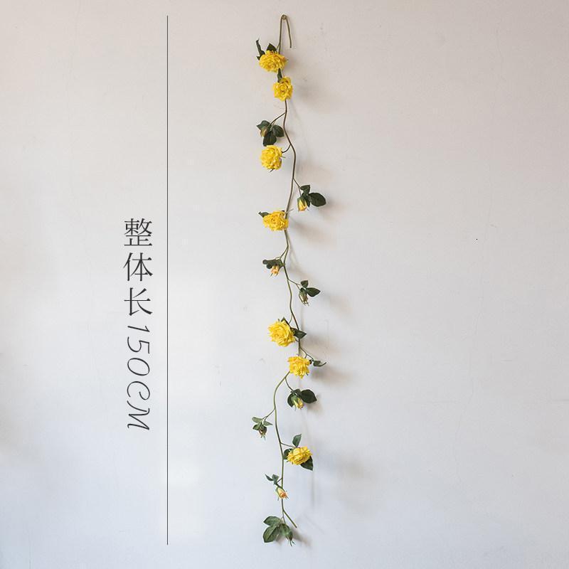 家柏饰(CORATED)玫瑰花藤 缠绕藤 仿真花 藤月 墙面垂吊花艺造景装饰拱 黄色玫瑰藤单支高清大图