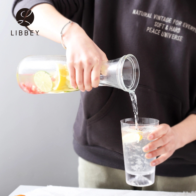 [绽放水具3件套]美国品牌利比进口玻璃壶冷水壶果汁壶扎壶透明带盖1L彩盒+2支波纹杯