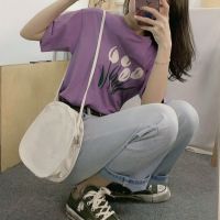 包包女2020新款帆布包女学生韩版斜挎小圆包北欧风简约百搭单肩包 白色素皮包