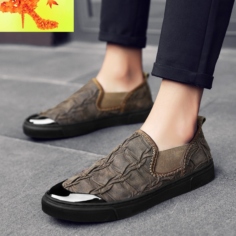 夏季男士豆豆鞋男社会小伙休闲皮鞋韩版潮流板鞋一脚蹬懒人皮鞋潮简畅