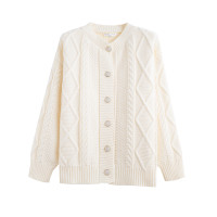 唐狮秋冬女圆领绞花开衫外套气质温柔甜美百搭可爱休闲