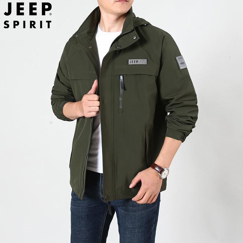 jeepspirit吉普夹克男春秋男装宽松大码多袋外套可脱卸帽多袋防风工装