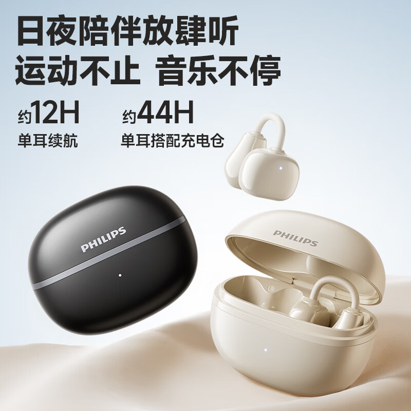 [内蒙地区可发]飞利浦(PHILIPS)蓝牙骨传导概念真无线挂耳式开放式夹式耳机 (新款)TAQ2020黑色高清大图