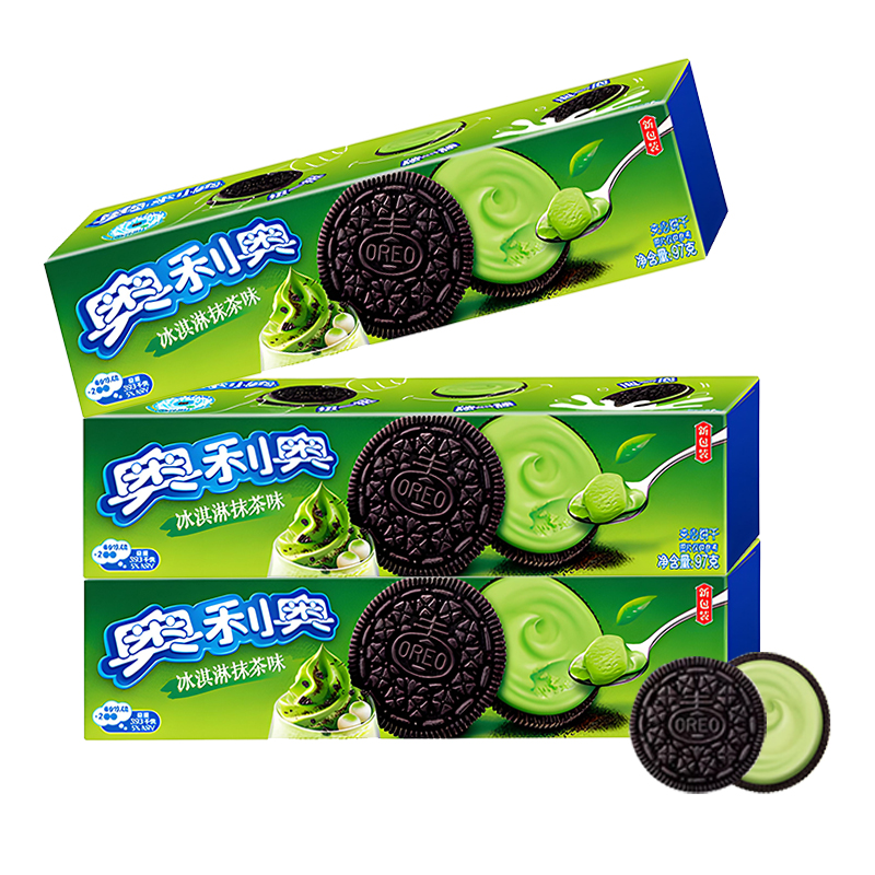 奥利奥冰淇淋夹心抹茶味夹心饼干97g*3盒 独立包装下午茶糕点点心