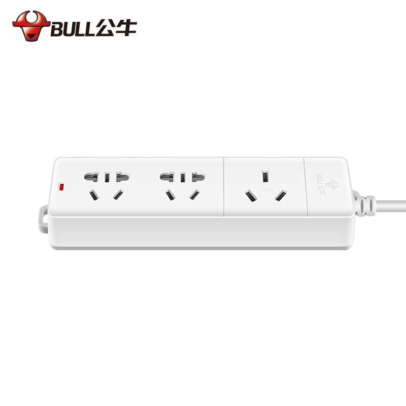BULL公牛空调16A安电源插座转换器大功率4000w/1.8/3/5米接线板插排插线板 405D 1.8米