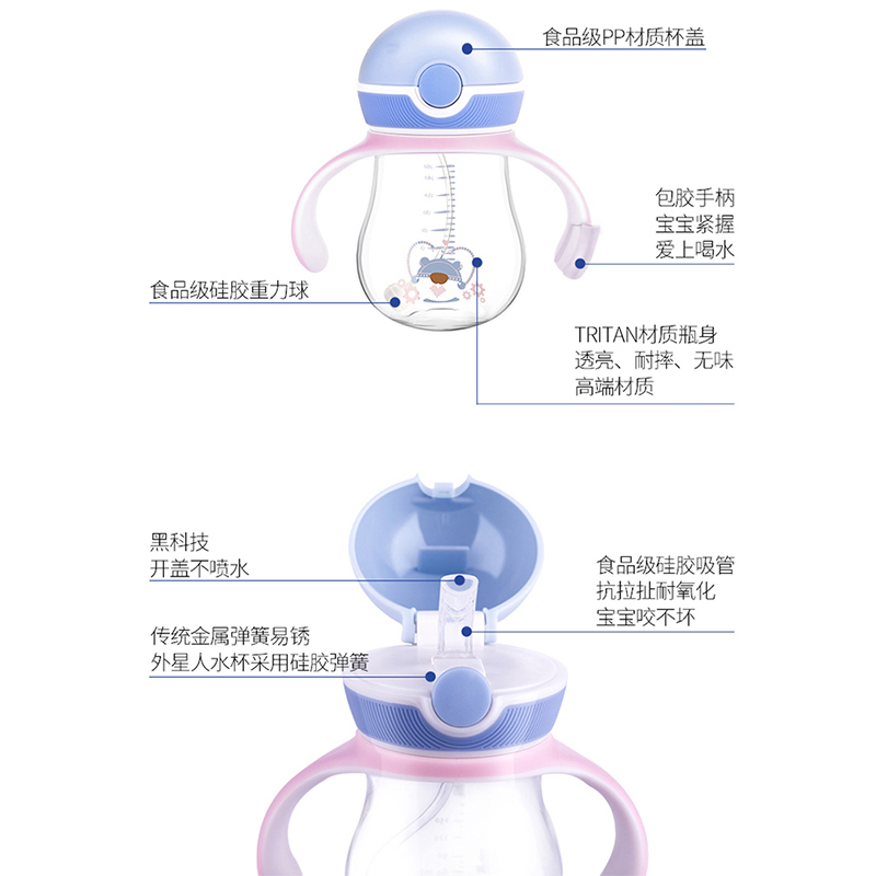 小白熊儿童吸管水杯宝宝学饮杯带手柄婴幼儿喝水杯260ml09733