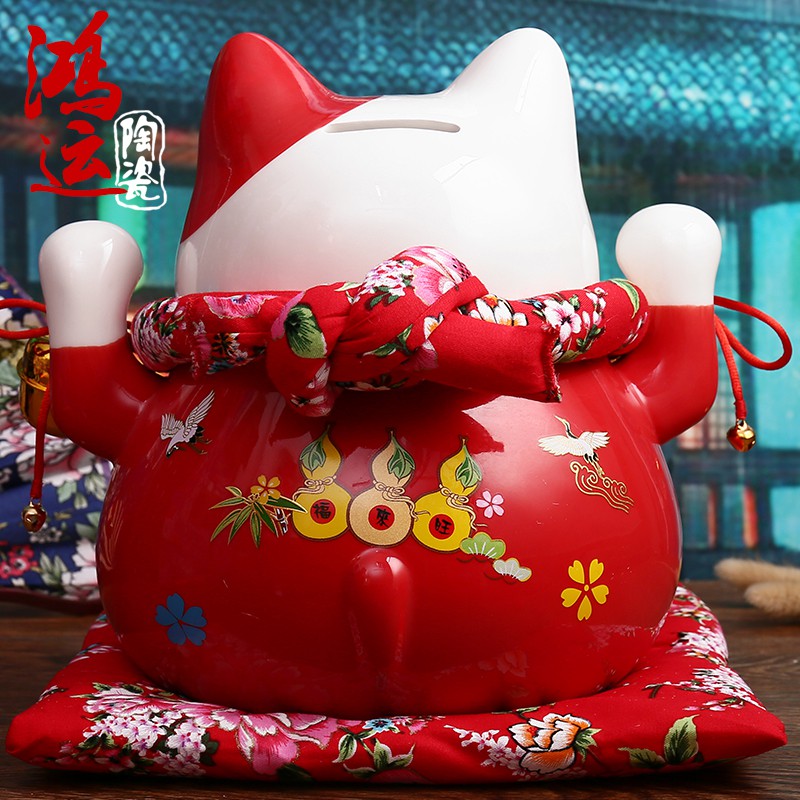 日本正版大号 猫储蓄罐 红色进宝 摆件店铺开业创意 三维工匠 7寸一帆风顺宝船猫高清大图
