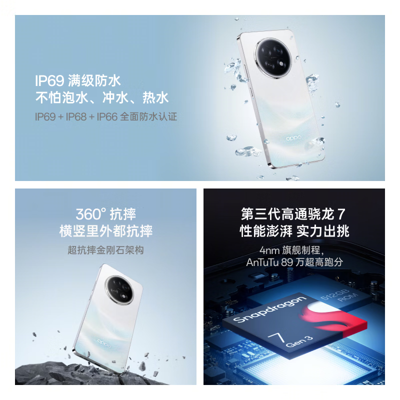 OPPO A6 GT 8GB+256GB 岩雾蓝 骁龙7 Gen3 5G芯 7000mAh大电池 80W快充 5G手机高清大图