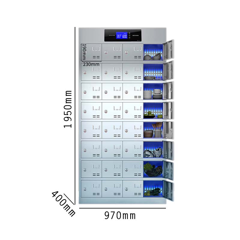 豪利特不锈钢员工食堂消毒餐厅紫外线高温餐盘餐具柜多格饭盒储物柜32门碗柜 紫外线消毒+高温热风循环高清大图
