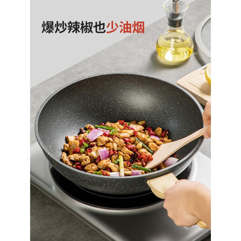【新品】炊大皇麦饭石不粘锅炒锅家用平底电磁炉燃气灶适用专用炒菜锅炒锅 32CM可立锅盖（3-6人使用）高清大图