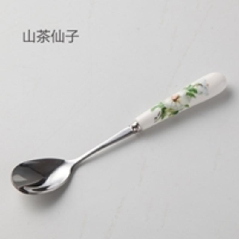勺长约14.6cm咖啡勺陶瓷不锈钢勺子调羹搅拌调料勺欧式高档咖啡勺 茶花仙子咖啡勺长14.6cm