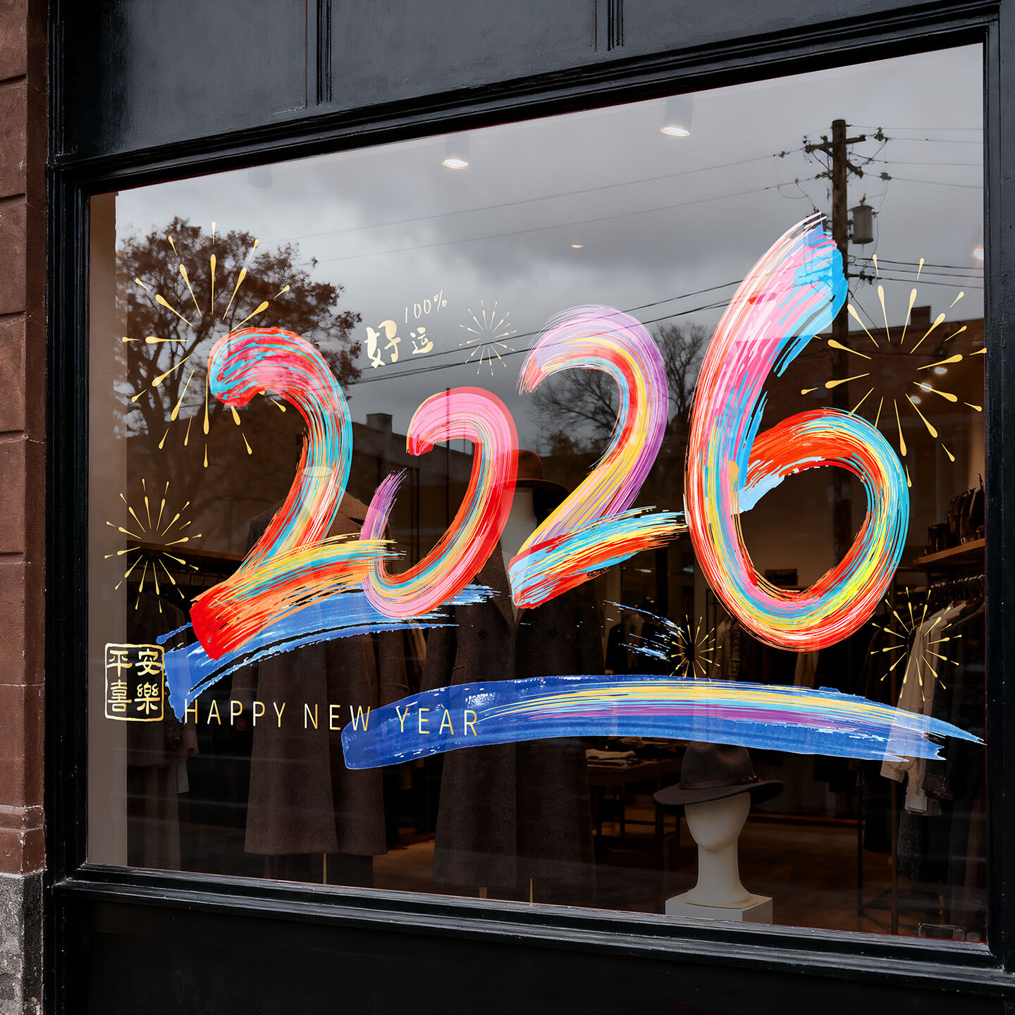 新年装饰玻璃贴2026新款窗贴春节装饰品家用窗户窗花贴纸场景布置高清大图