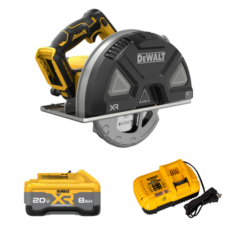 得伟20V锂电无刷184mm金属圆锯一电一充DCS383-8X1套高清大图