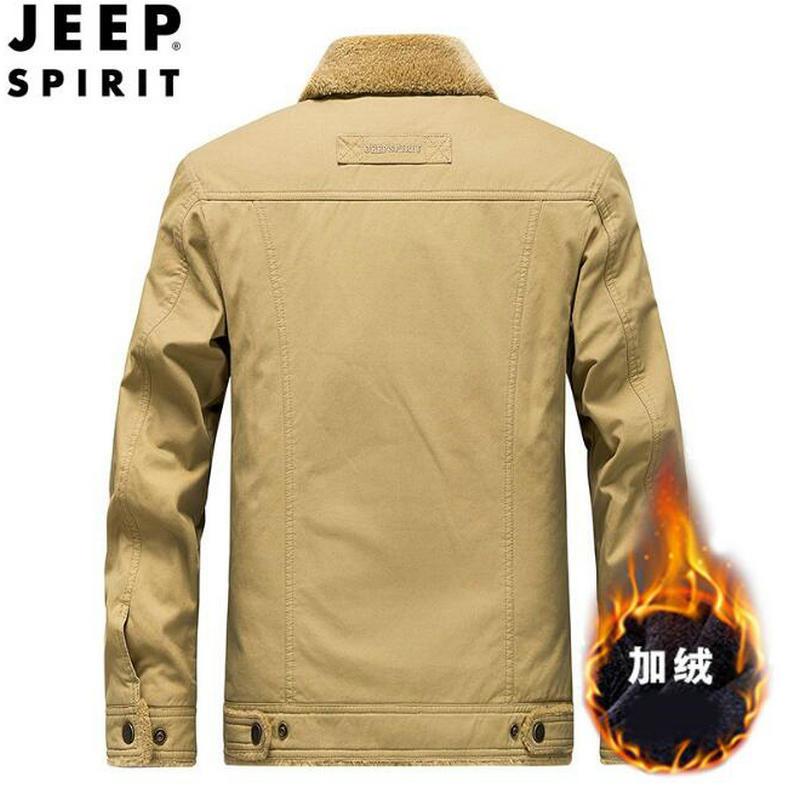 JEEP吉普男士夹克冬季中年男士加厚保暖休闲外套翻领棉服加绒棉袄纯棉休闲上衣