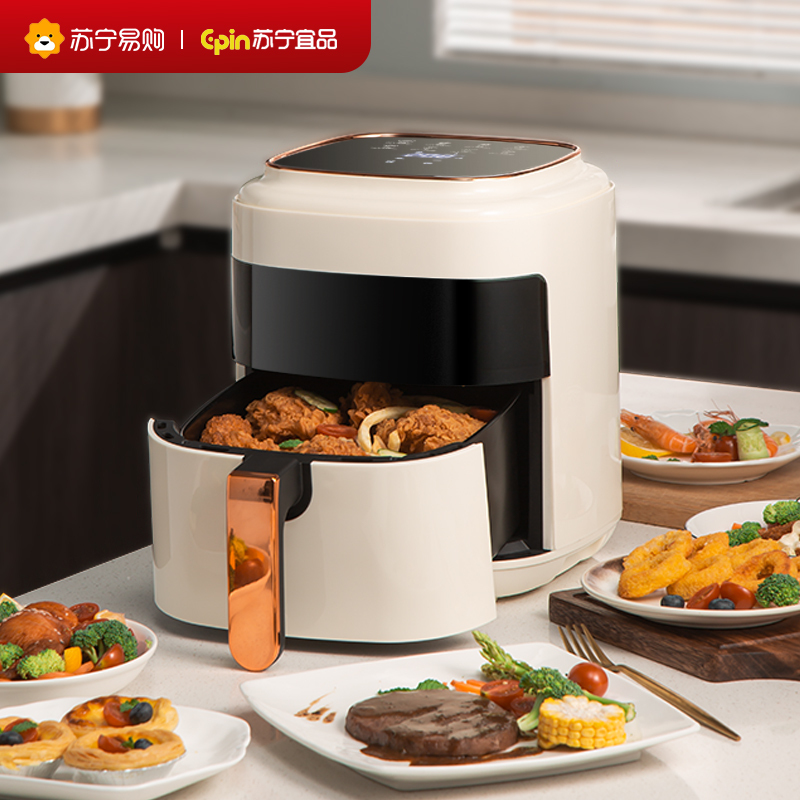 苏宁宜品 空气炸锅 熔岩6触控版可视化5.5L大容量智能无油多功能ZG016ED(SNYP-ZG5L-P06S)