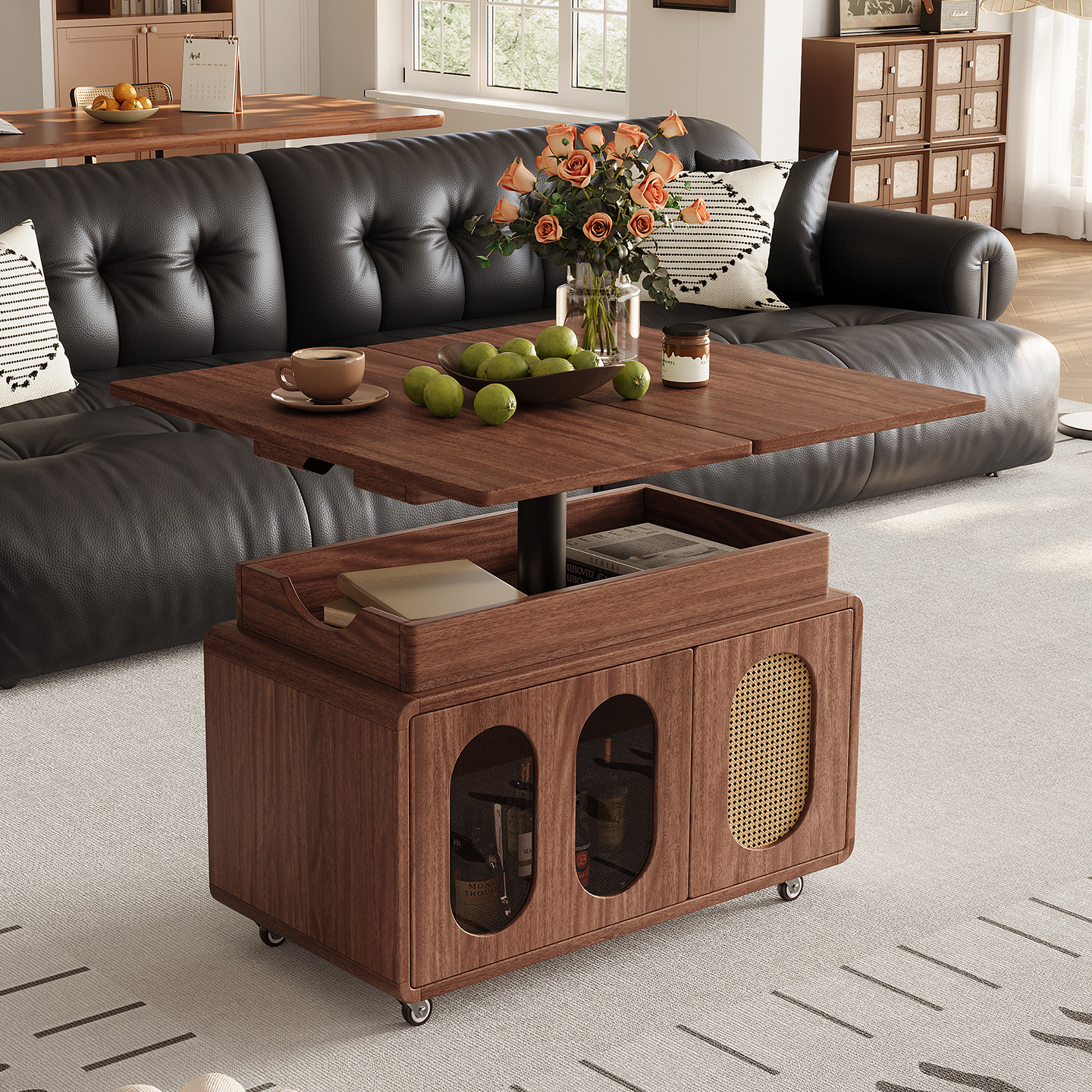 青木川 简约现代中式实木茶几可移动带轮升降边几沙发边柜小户型客厅现代简约小边几高清大图