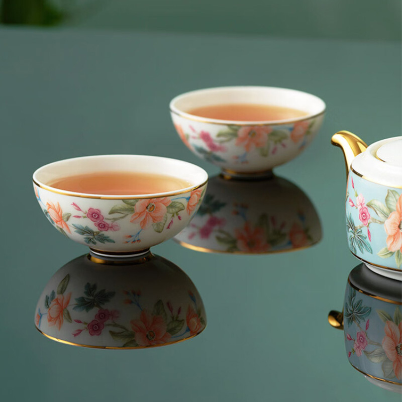 永丰源茶具套装精致陶瓷茶杯茶壶一壶两杯天青时代4头130ml高清大图