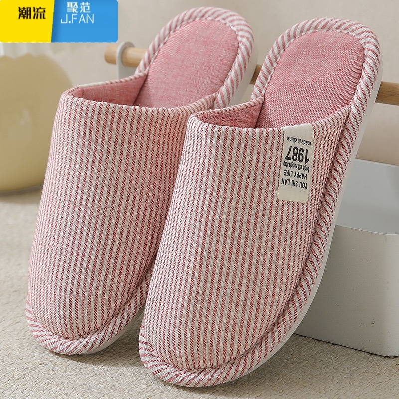 聚范亚麻棉布拖鞋女士薄款月子鞋室内孕产妇防滑软底室内家用夏天高清大图