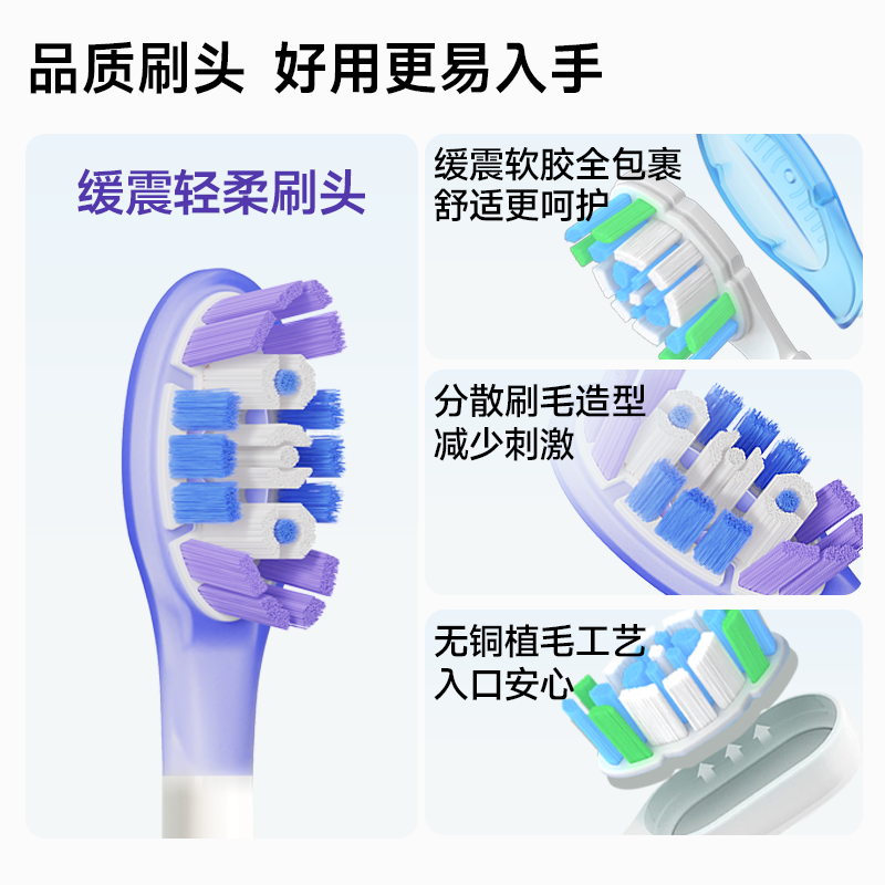 适配小米扫振电动牙刷刷头适用于米家MES609/PRO/MES610缓震替换头高清大图