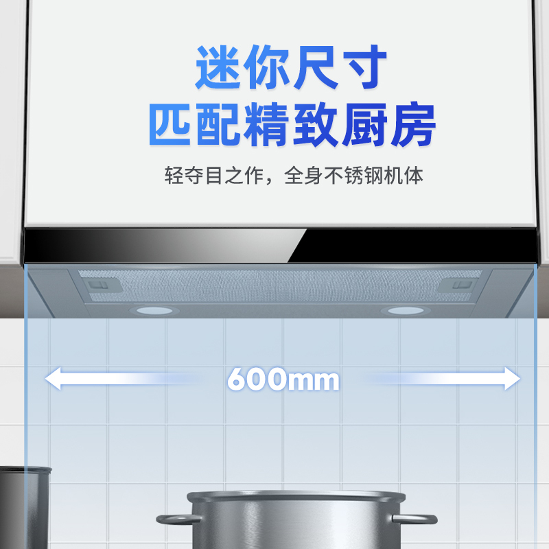 爱德(aide) 抽油烟机抽拉式隐藏式600mm小尺寸欧式顶吸式公寓出租房酒店家用小户型烟机单烟机10立方大吸力小型T型