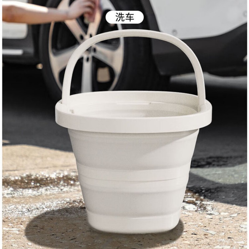 折叠桶水家用大容量学生宿舍用品手提桶车载户外钓鱼旅行便携式 灰白中号(5L)