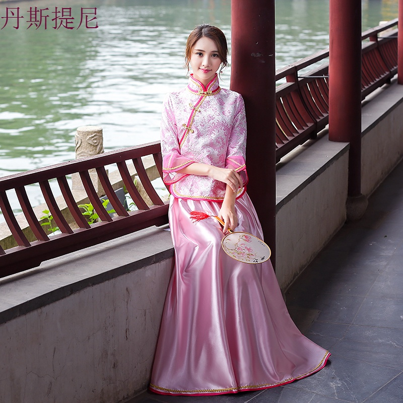 中式伴娘礼服女中国风复古姐妹团晚宴秀禾敬酒服古装演出服拍照