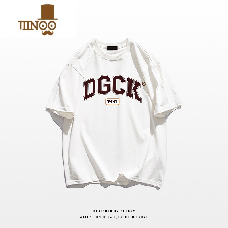 YANXUvintage美式创意字母印花T恤男夏季ins潮牌街头港风宽松短袖 白色 S