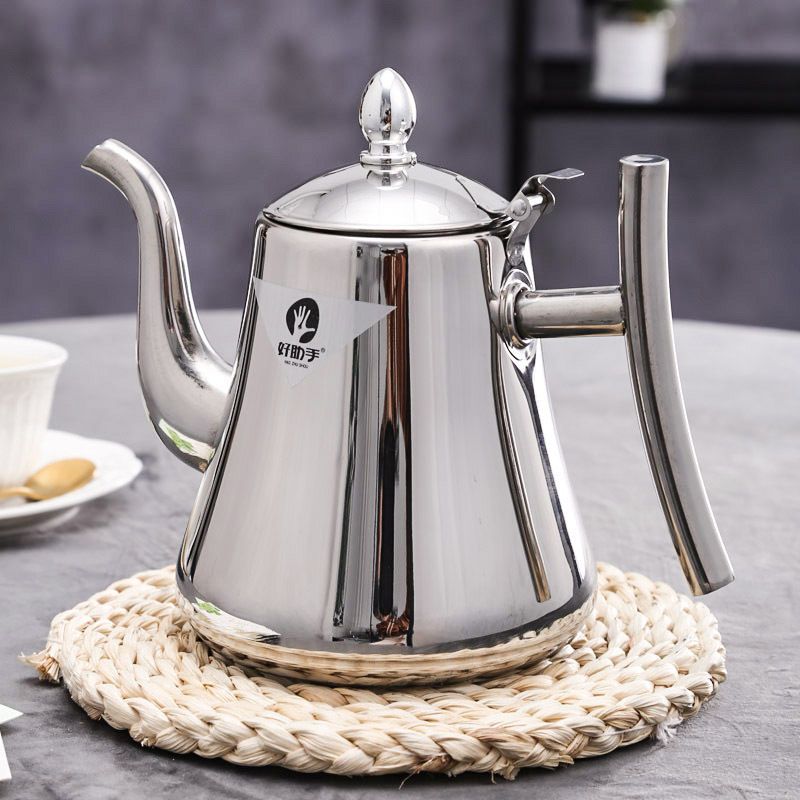 不锈钢茶壶家用带滤网泡茶壶不锈钢煮茶壶烧水壶滤茶壶欧式茶壶 1.2L银色欧式茶壶(送滤网)