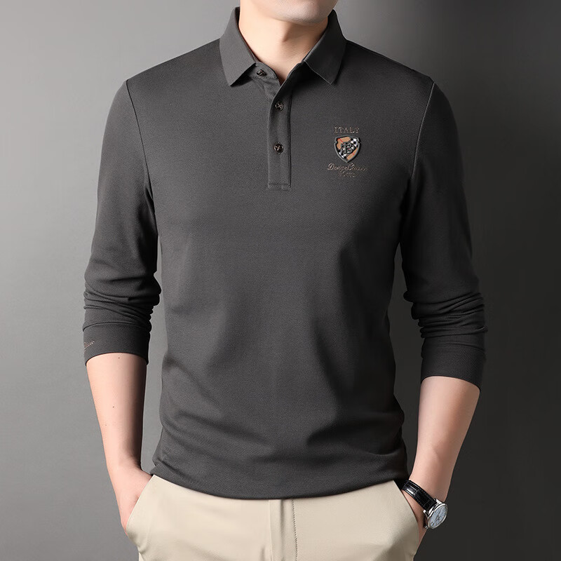 斯哲维世旗舰店品牌棉长袖t恤男潮流休闲翻领中年纯色polo打底衫