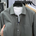 100%纯棉男士衬衫水洗津纺秋季新款真口袋翻领长袖衬衣男 4XL 绿色