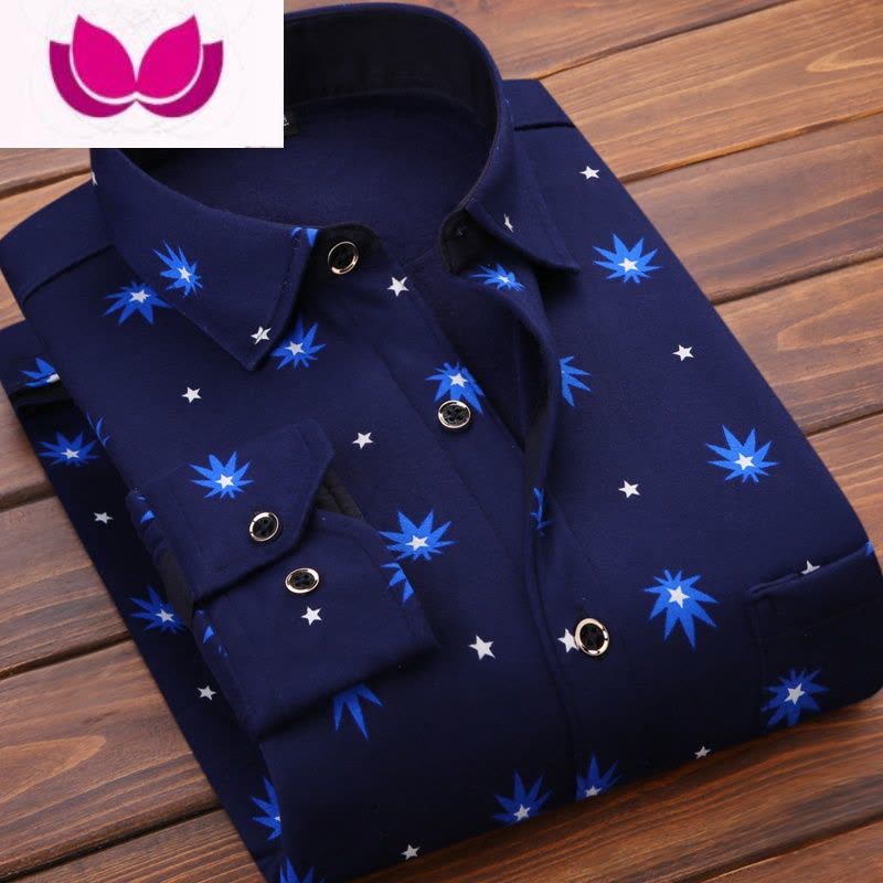 七斓男士保暖衬衫加绒加厚款长袖修身潮格子男装父亲老人花衬衣图片