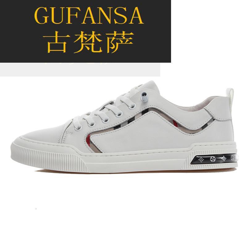 GUFANSA法国奢侈品牌 欧洲上流名士高端品牌欧洲站男鞋夏季2021新款真皮休闲鞋男潮流百搭一脚蹬板鞋男小白鞋