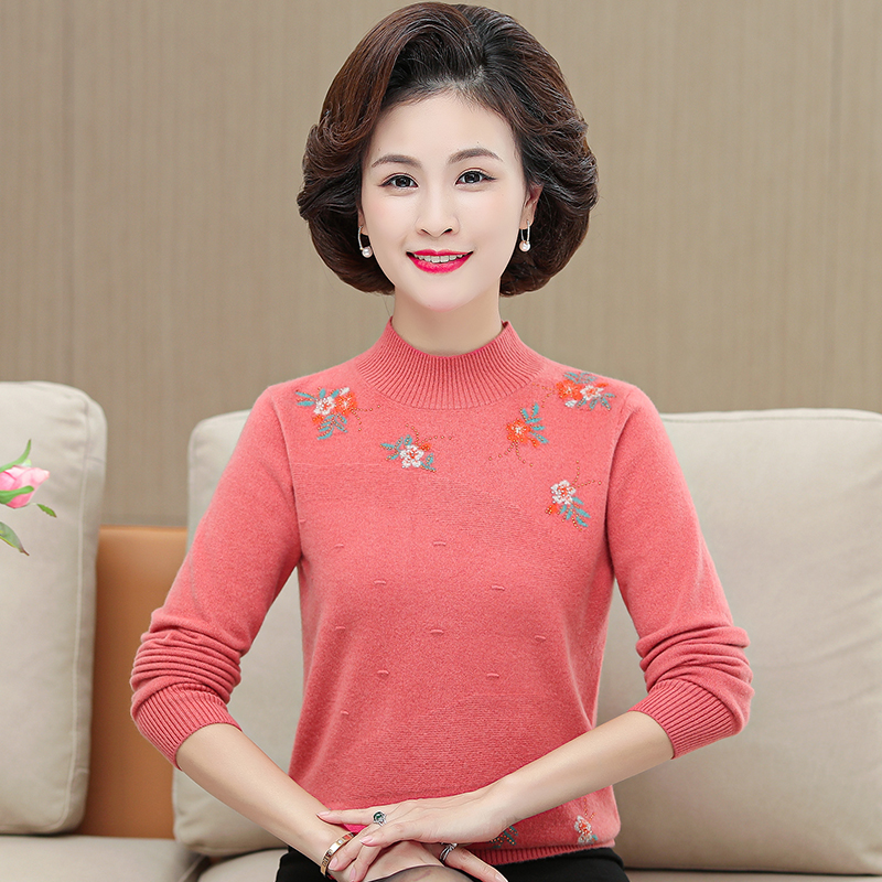 正品EERDS羊绒衫毛衣女妈妈装洋气打底衫上衣中年女士毛衣老年人冬季羊绒衫半高领中老年貂绒毛衣女打底衫加肥加大码女装高清大图